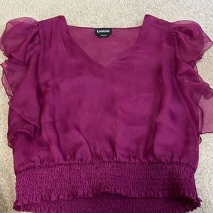 Bebe sheer ruffles purple top size small